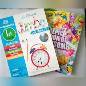 Bundle: Crayola Epic Book of Awesome Coloring Book & DK 1st Grade Jumbo Workbook